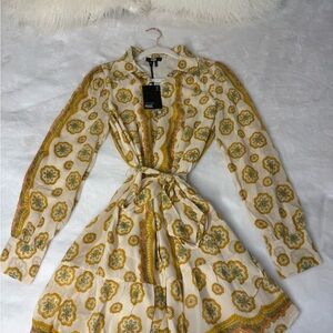 PAIGE Long Sleeve Dress in Cream and Gold Paisley